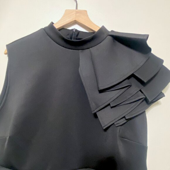 Elegant Cocktail Bodycon Sleeveless Mock Neck Ruffle Formal Midi Pencil Dress Bl - Picture 4 of 7